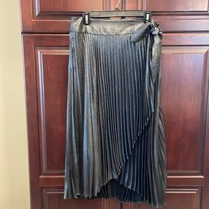 White House Black Market etallic pleated wrap midi skirt Size 14
